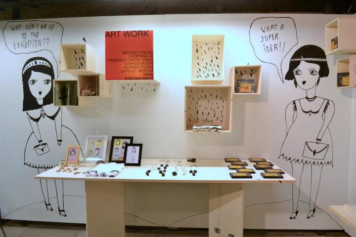 La Fille Bertha - illustrazioni su parete bookshop del castello di san michele