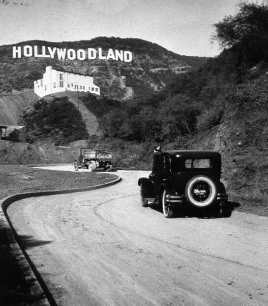 The famous Hollywood sign, originally Hollywoodland the last 4 letters removed in 1949