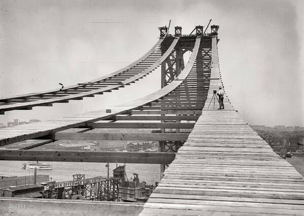 Sentiero temporanea, Ponte di Manhattan, New York, 15 luglio 1908. Photo by George Grantham Bain