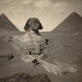 Una foto degli scavi della Grande Sfinge di Giza della fine del XIX secolo
