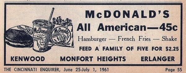 Pubblicità Vintage McDonald del 1960