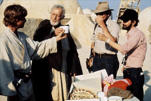 Celebrating Sir Alec Guinness's birthday in Southern Tunisia. April 2nd, 1977 I believe
