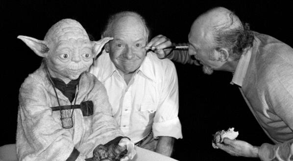 I love this picture. Stuart Freeborn and Yoda having their makeup done by Irvin