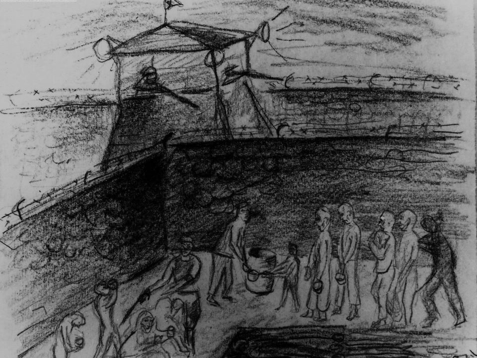 Il campo di Auschwitz - un disegno di Yehuda Bacon