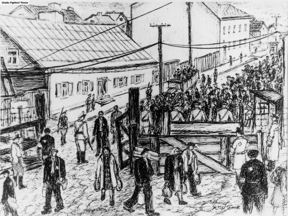 La Porta di ingresso al (Kaunas) Ghetto Kovno - un disegno di Esther Lurie