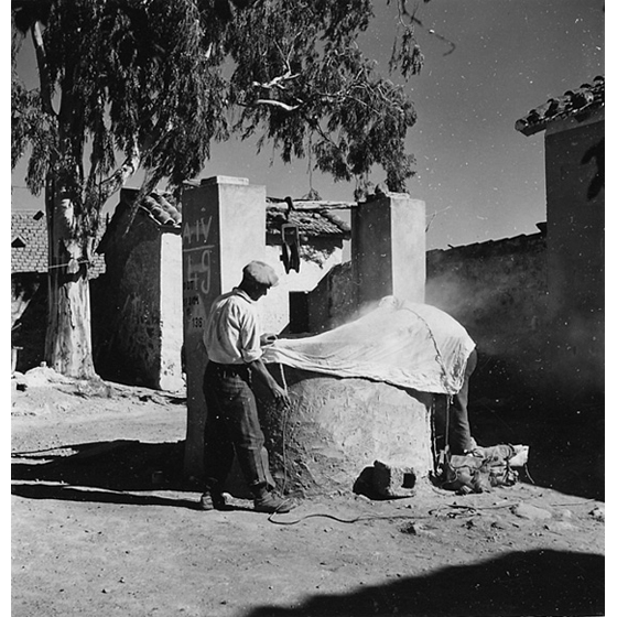 Suschitzky - Operazioni preliminari all'immissione di fumo in un pozzo per eliminare le zanzare adulte, 1950