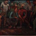 Arieh (Leo) Lubin – Double sided painting- Workers (recto) and Abstract (verso)