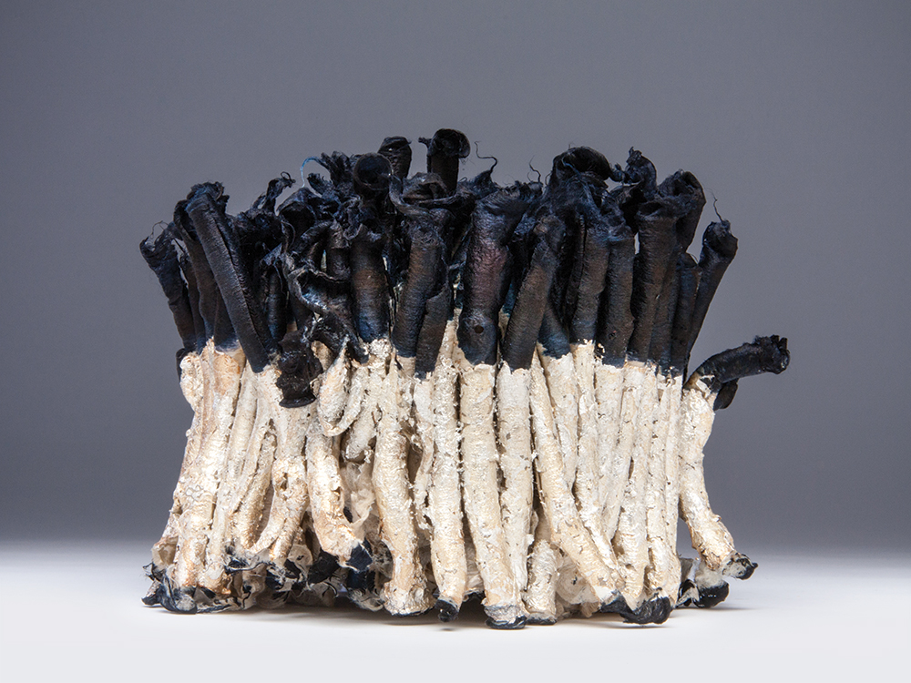 Kiyomi Iwata - Polarity Two, 2012, ogarami choshi, silver leaf, 8.5 x 8 x 6.5 in. - Photo by Taylor Dabney