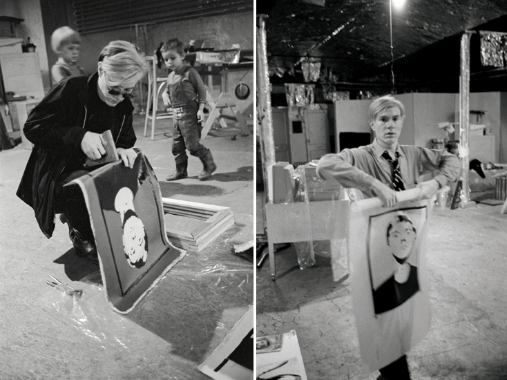Andy Warhol che lavora su 'Self-Portrait' alla Factory (1964)