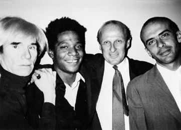 Bruno Bischofberger con Andy Warhol, Jean-Michel basquiat e Francesco Clemente, New York 1984