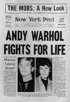 Il New York Post riporta la notizia del tentato omicidio di Andy Warhol