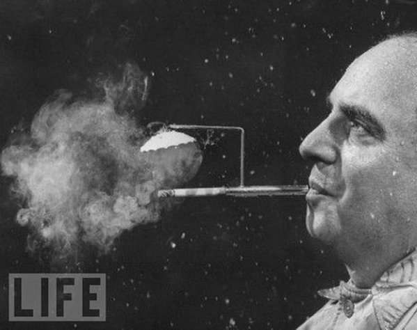 LIFE Magazine - Rainy Day Cigarette Holder, 1954. President of Zeus Corp
