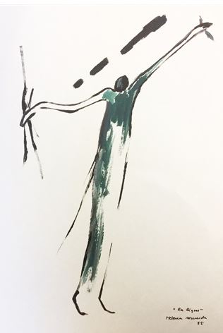 Helena Almeida - La Ligne, 1985 (Works on paper, ink and dark green gouache on paper)