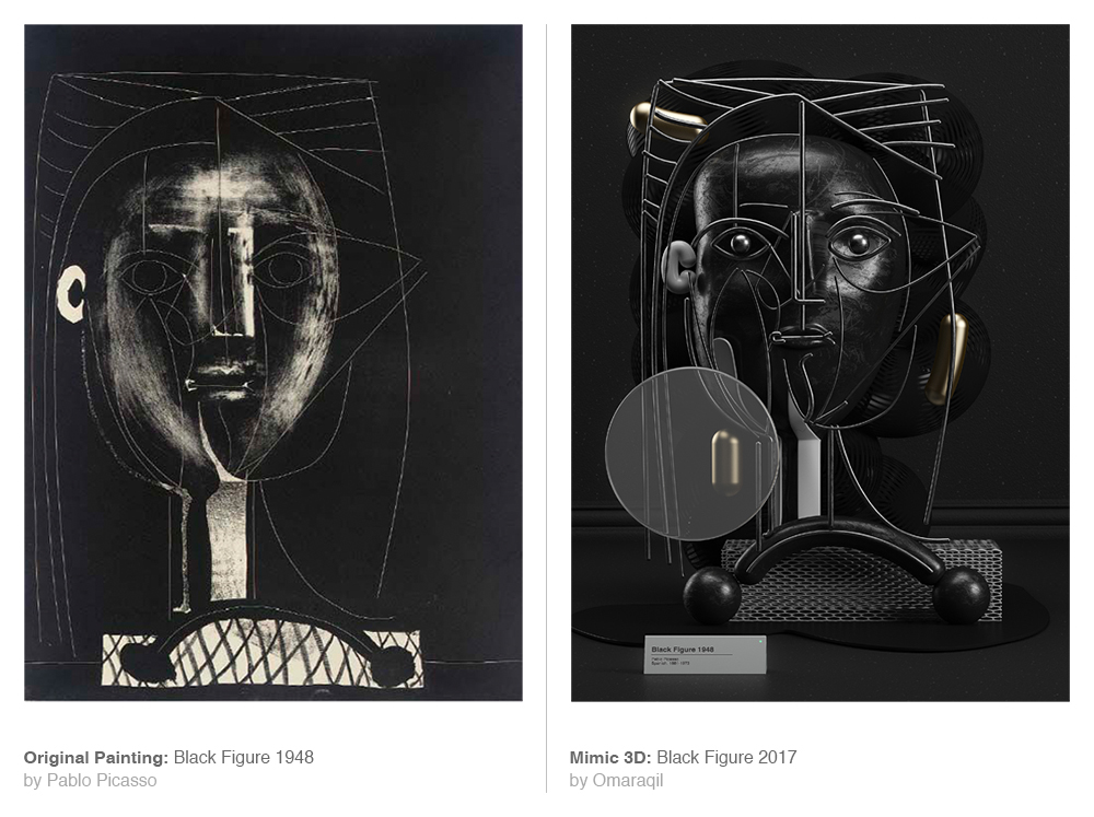 Original Painting: Black figure (1948) by Pablo Picasso - Mimic 3d: Black figure (2017) by Omar Aqil