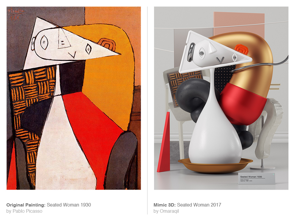 Original Painting: Seated Woman (1930) by Pablo Picasso - Mimic 3d: Seated Woman (2017) by Omar Aqil