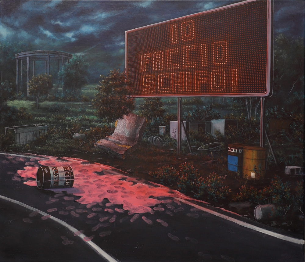 Nicola Caredda - Senza titolo con ziclon rosa 91x78cm acrilico su tela 2016