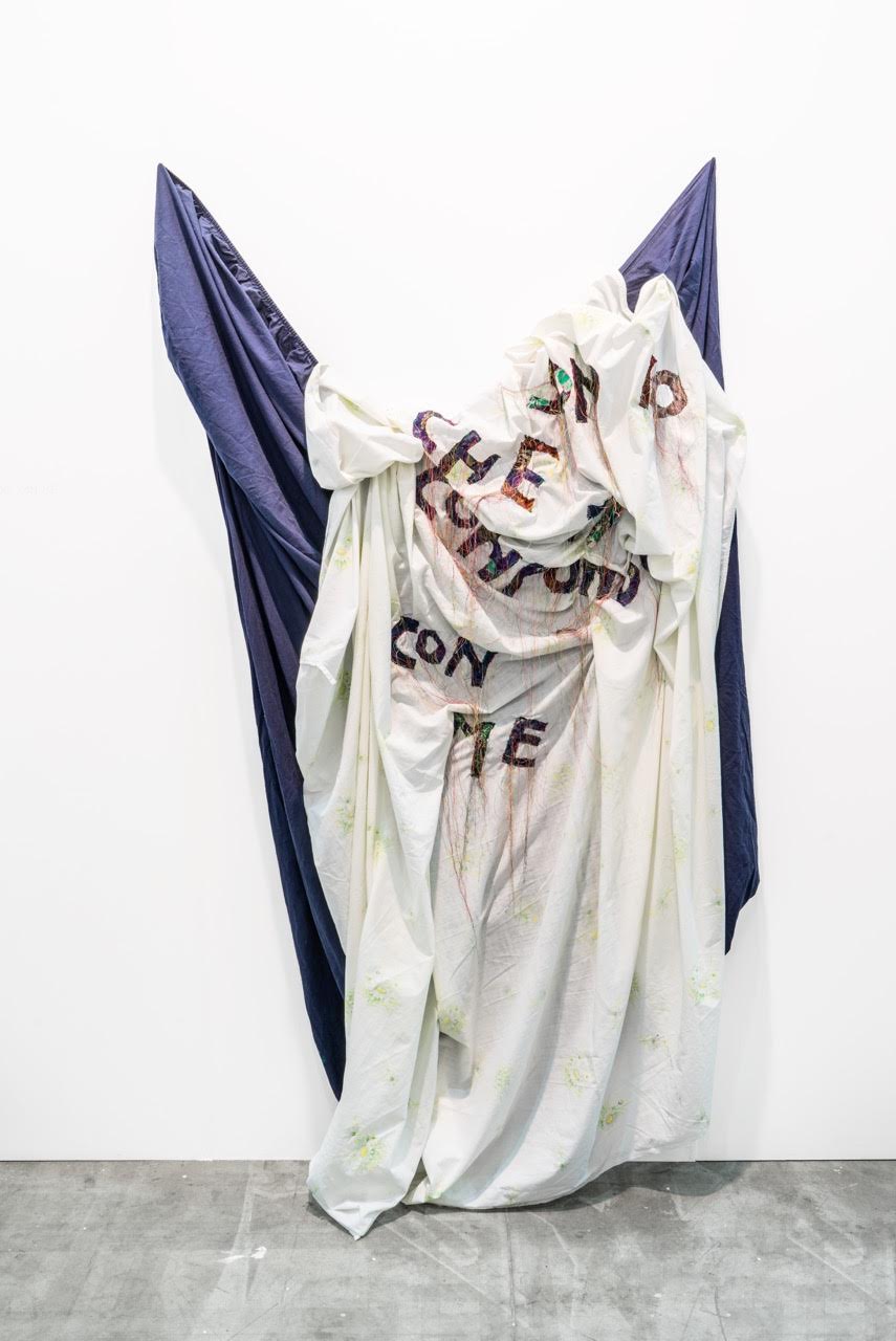 Ruben Montini - Peccato Mortale, (sono io che ti confondo con me), 2016 .Broccato sardo cucito su cotone. Dimensioni variabili. Ph. Ela Bialkowska, OKNOstudio. Collezione privata