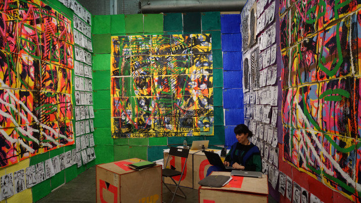 Francisco Vidal, detail from Name Dropping for the African Industrial Revolution, at the Tiwani Contemporary booth. (Photo by Ginny Suss)