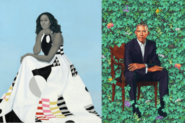 Barack and Michelle Obama by Kehinde Wiley and Amy Sherald