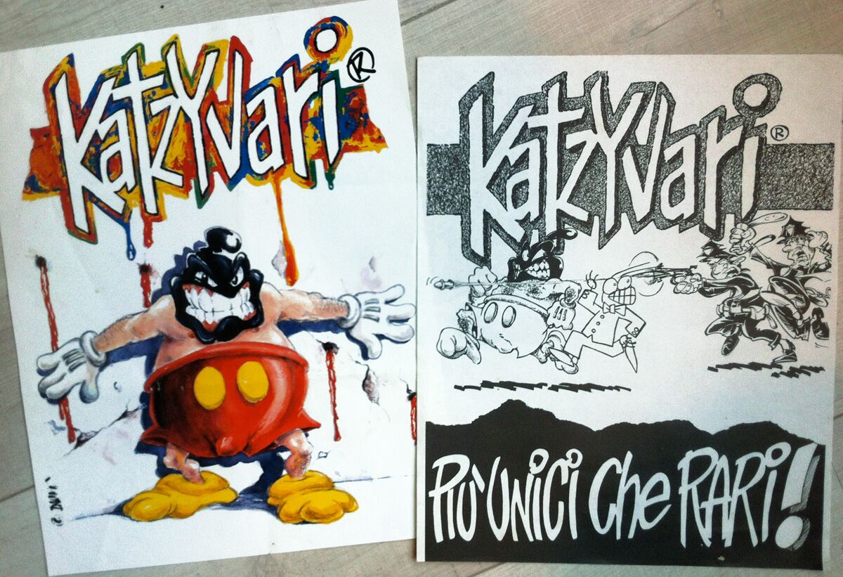 2 Poster della fanzine "Katzyvari" (edita tra il 1992 e il 1995) con il personaggio "Kontrol" di David Diavù Vecchiato