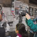 David Diavù Vecchiato ripreso da Ron English durante un intervento di Street Art a MURo – Museo di Urban Art di Roma (2013)