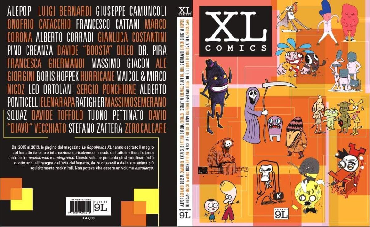 Copertina e 4a di copertina di "XL Comics", volume a fumetti edito da Panini (2016) che contiene le storie di "Macaco & Piteco" di David Diavù Vecchiato