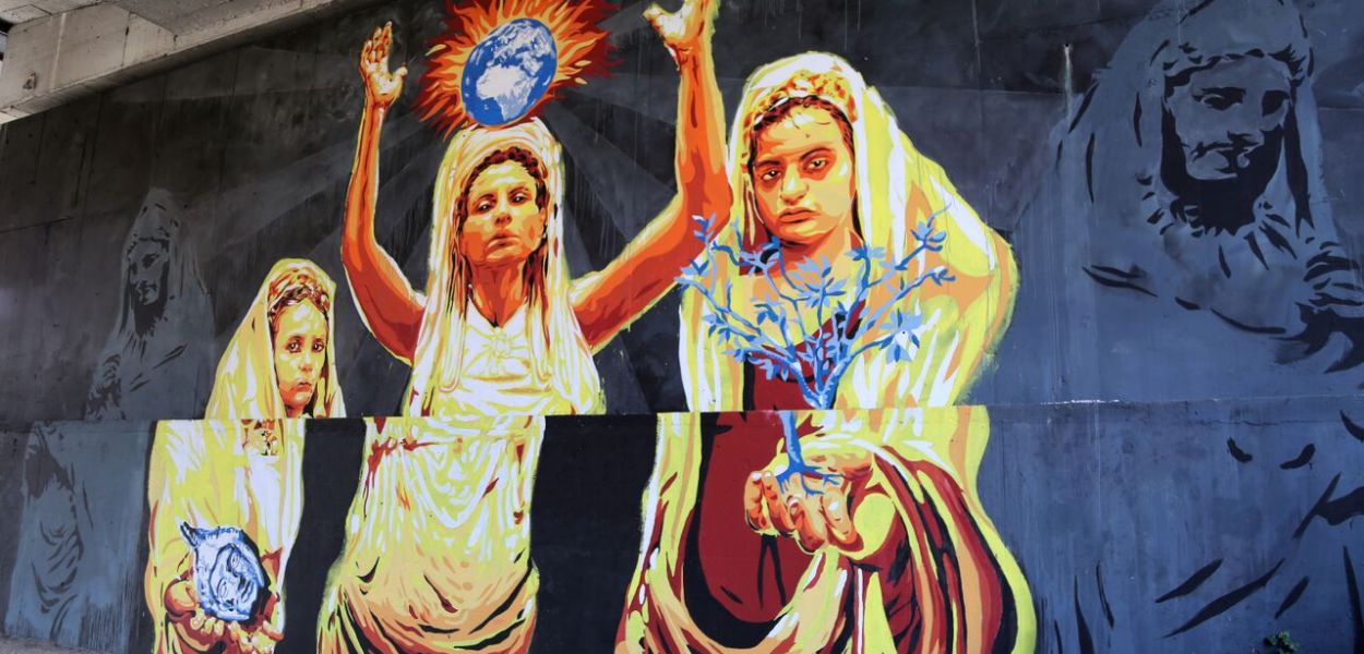 David Diavù Vecchiato, "Ego te victima, capio (Cuore Sacro)". Mural, via di Boccea Roma - 2018 (per progetto GRAArt)