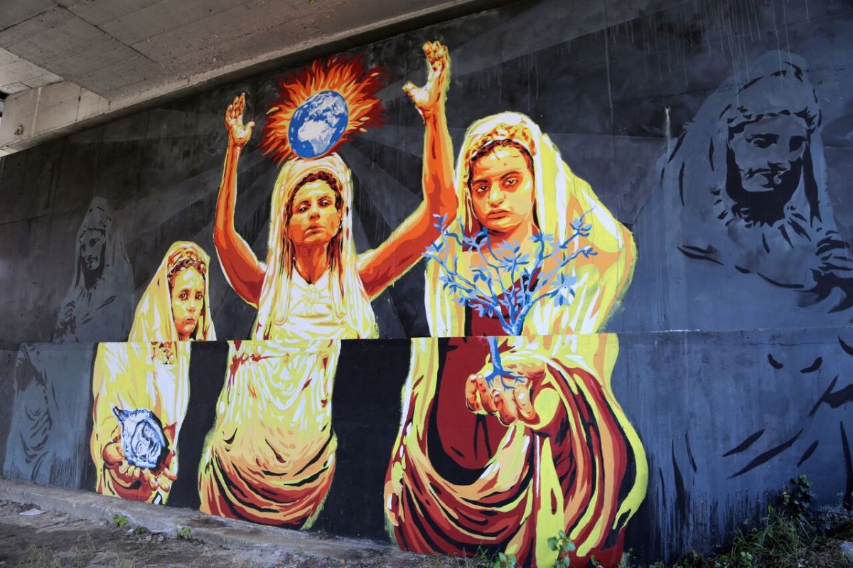David Diavù Vecchiato, "Ego te victima, capio (Cuore Sacro)". Mural, via di Boccea Roma - 2018 (per progetto GRAArt)