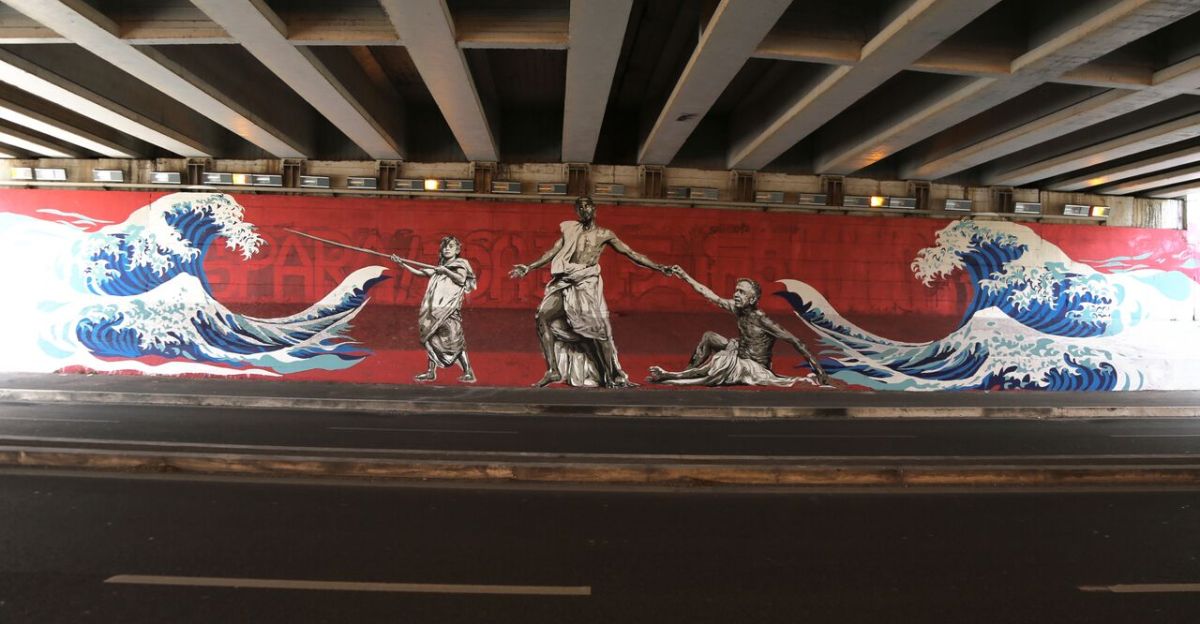 David Diavù Vecchiato, "Enea, Anchise e...". Mural, viale Luigi Guglielmi Roma - 2017 (per progetto GRAArt)
