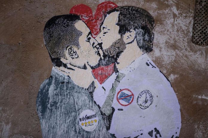 Matteo Salvini and Luigi Di Maio's kiss by Tvboy @Rome, Italy