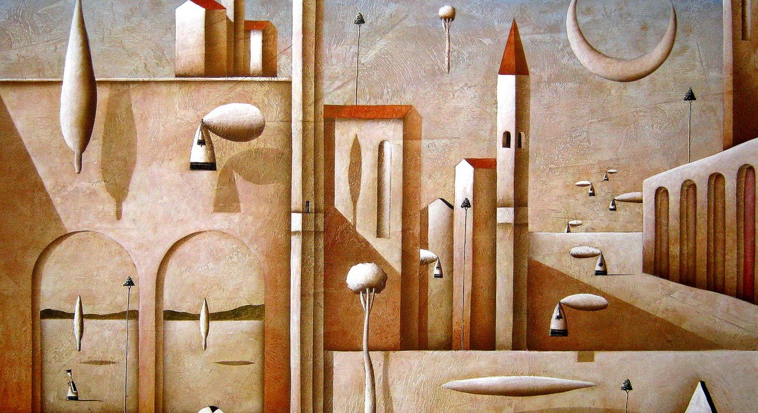Carlo Mirabasso - Consapevolezza metafisica, oil on board, cm 50x70