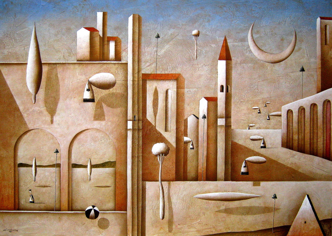 Carlo Mirabasso - Consapevolezza metafisica, oil on board, cm 50x70