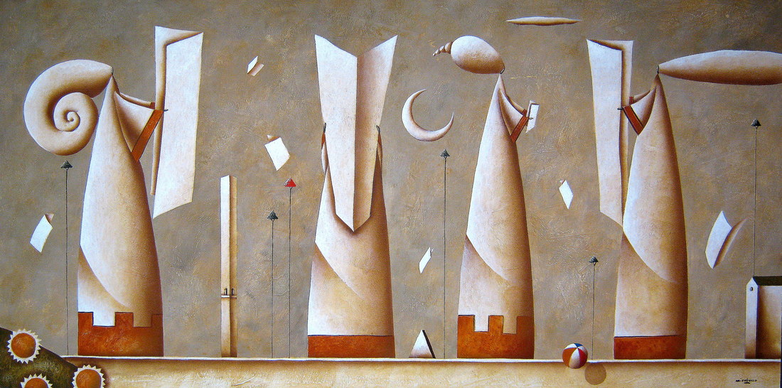 Carlo Mirabasso - The favourite readings, oil on board, cm 60 x 120