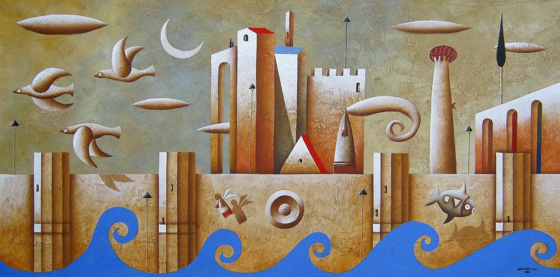 Carlo Mirabasso - The path to wisdom (The right direction), oil on board, cm 40x80