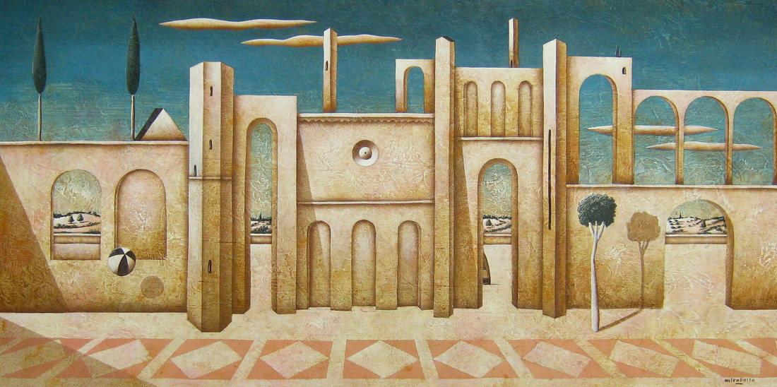 Carlo Mirabasso - The return of the poet, oil on board, cm 30x60