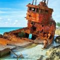 Questo è il famoso Shipwreck a Bimini, Bahamas