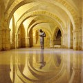 “Sound II” (1986) by Antony Gormley (a cast from the artist’s own body), standing beneath Winchester Cathedral