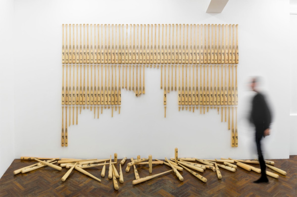 Darío Escobar - “Paisaje Urbano (Detroit)” [Urban Landscape (Detroit)] (2018), serigraphed wood 115 x 152.5 x 39.5 inches. Photo credit: Gustavo Sapón, courtesy of the artist and Nils Stærk Gallery