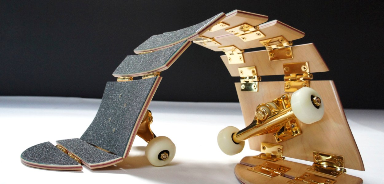 Darío Escobar - Untitled (2016), Ed. 1/4 A/P Wood, urethane, grip tape, steel, gold plating, 15.7 x 9 x 3.7 inches. Photo credit: The Lapis Press, courtesy of the artist and Nils Stærk Gallery