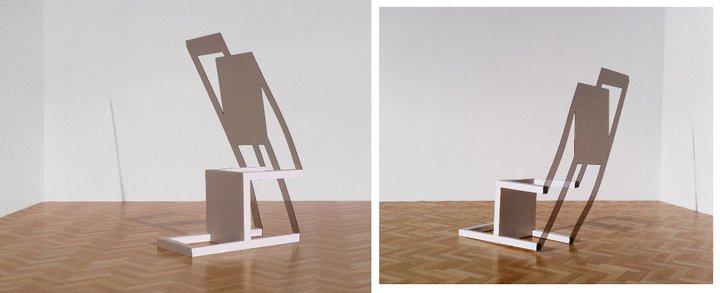 Mikael Christian Strøbek - Tumbled Chair (White painted wooden chair and smoke coloured PVC plate), 2012