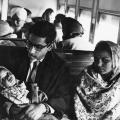 Museum number PHY.07736 T. S. Satyan, Young couple and baby on a train journey, 1970, H. 26.6 cm, W. 35.3 cm, Silver gelatin print