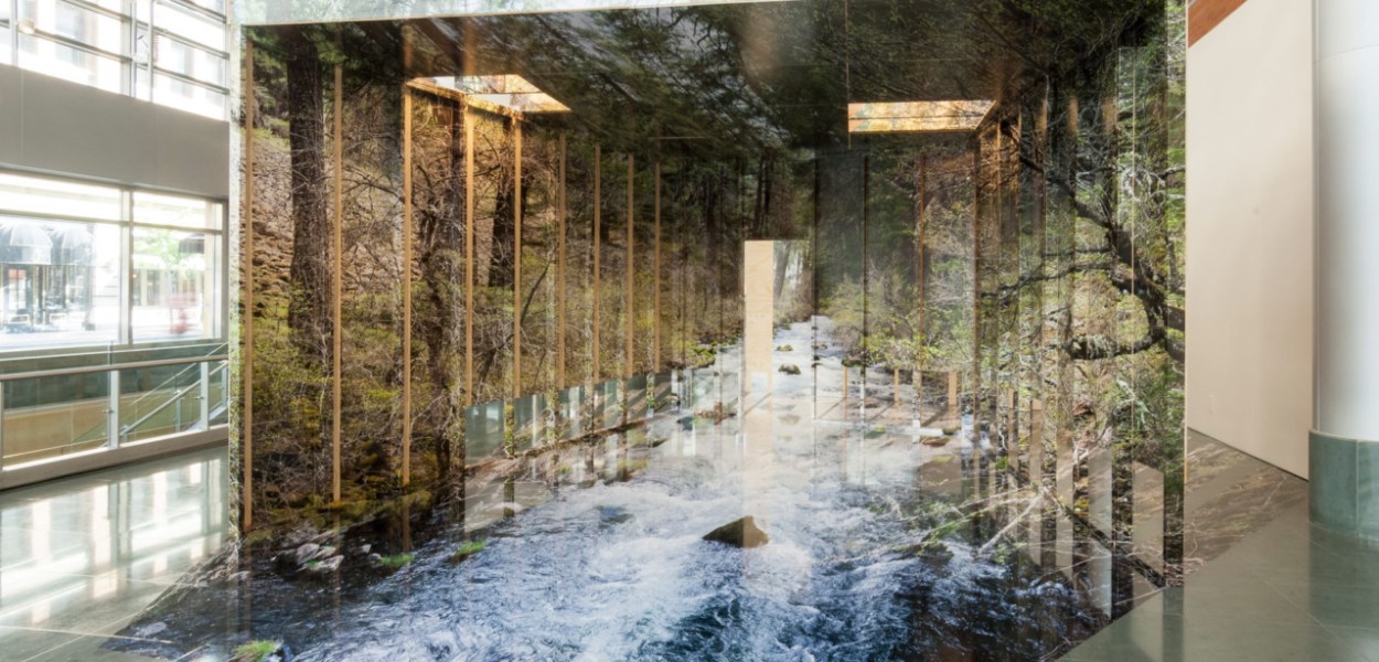 “Containment” (2018), site-specific installation created as a part of FotoFocus Biennial 2018 exhibition “Chris Engman: Prospect and Refuge” at the Alice F. and Harris K. Weston Art Gallery, photo by Tony Walsh