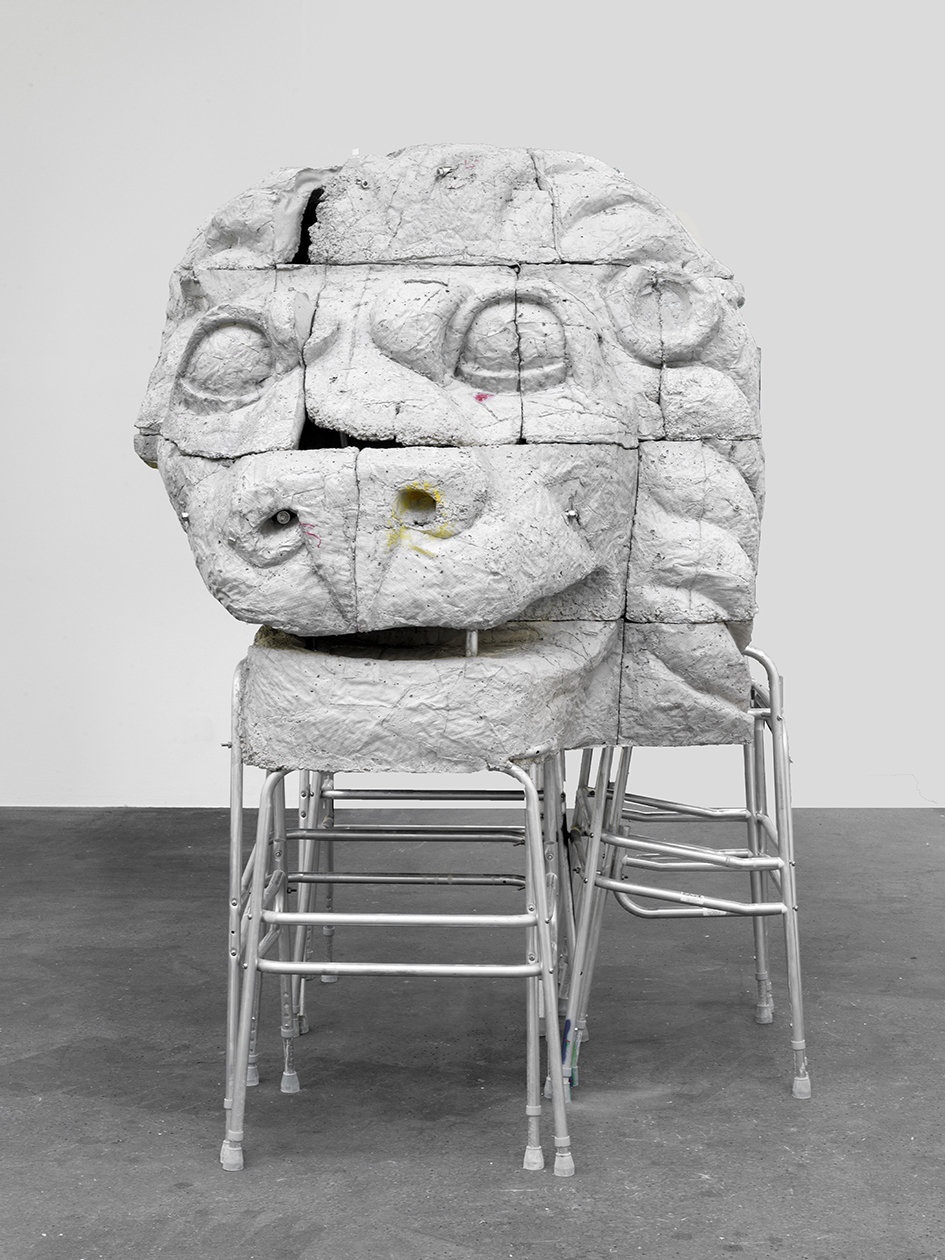 Justin Matherly, Cost of living; mob above, mob below (w.t.n.c.g.l.), reinforced concrete, ambulatory equipment, stainless steel hardware, zip ties, spray paint, water based marker, 2013, 213.7 x 158.5 x 152 cm