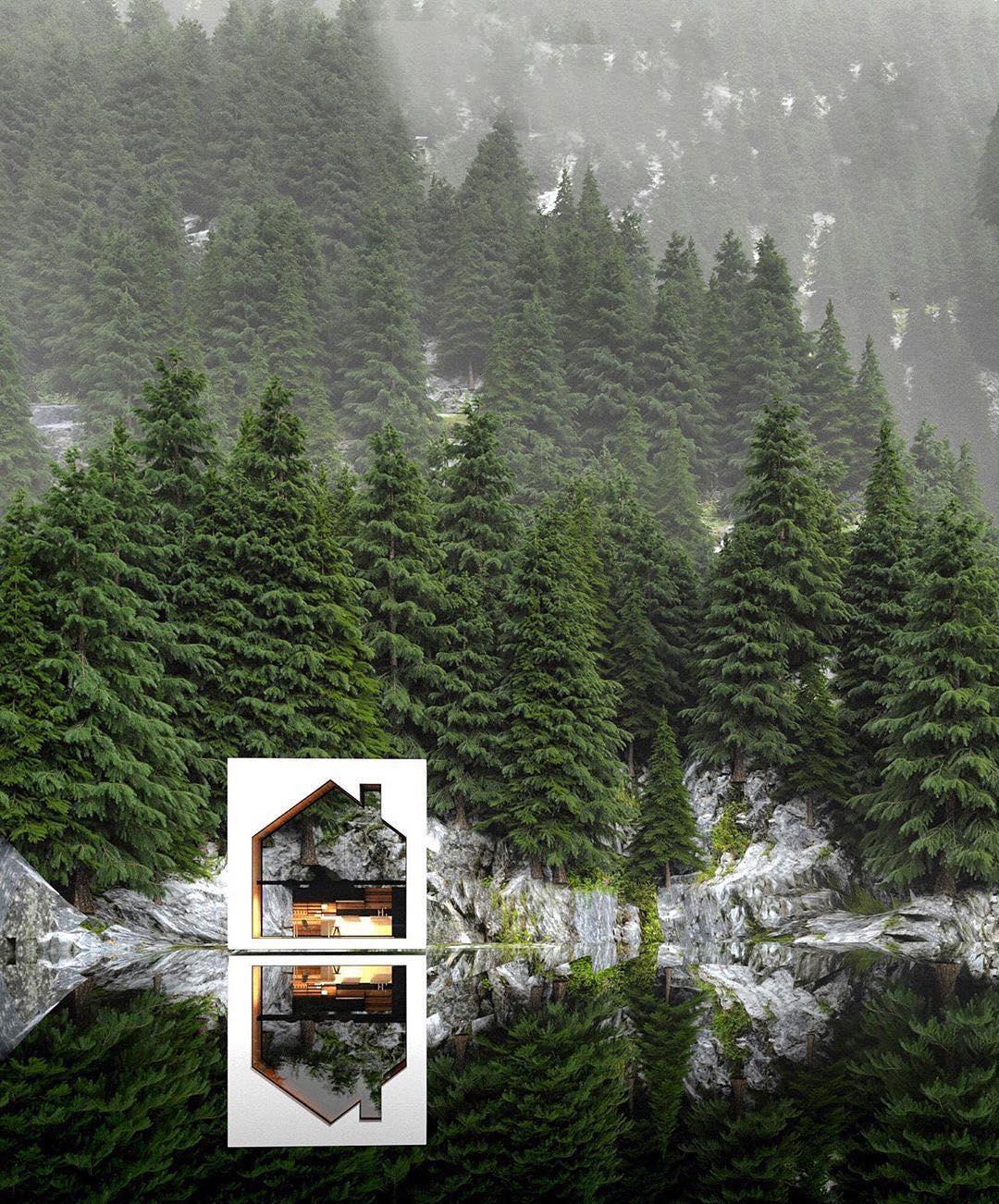 "Dinner House" by Alexander Nerovnya encloses its interiors inside the negative of a graphic gabled house