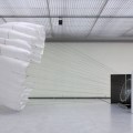 Pionier (2011) by Carsten Nicolai @ – Pace Gallery, New York Pionier I, a white silk parachute inflated with a wind machine, and raster gradient, a large-scale black-and-white gradient that optically expands and contracts the space of the gallery.