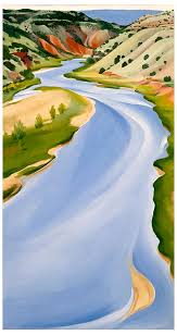 Georgia O’Keeffe, Chama River, Ghost Ranch, 1937. Oil on canvas; 30-1/4 x 16 in. New Mexico Museum of Art; Gift of the Estate of Georgia O’Keeffe, 1987 (1987.312.1). © New Mexico Museum of Art