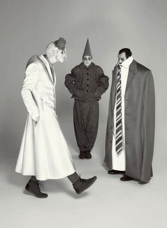 Are Your Dreams at Night 3 Sizes Too Big - The Grey World Citizens (from left Joshua Lacey, Leon Cooke, and Paul Hilton), in mega- or mini-proportioned garb by Lindsay and the rest of wonder.land’s costume team, embrace the surreal feel