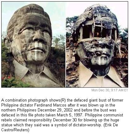 Il busto gigante del dittatore delle Filippine Ferdinand Marcos