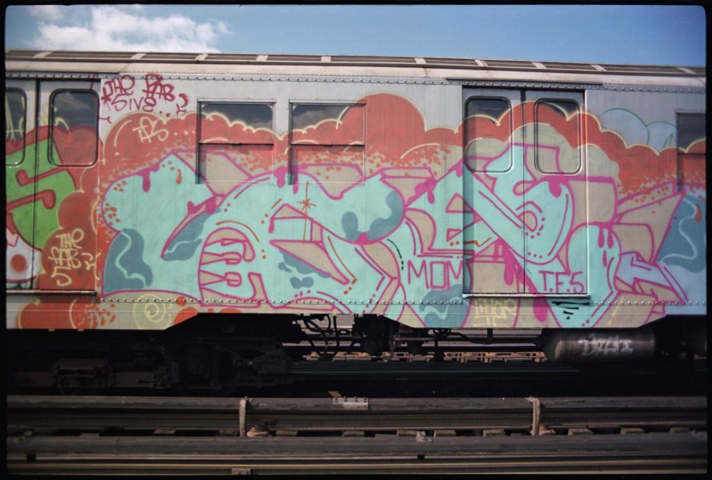 LEE (Lee Quinones), wild style on a subway car (1977). Photo: Don 1. Courtesy of the Museum of Graffiti