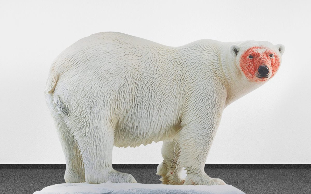 Katja Novitskova, Approximation (polar bear) 2017, digital print on aluminum, cutout display, acrylic glass, 148x226x38 cm. Collezione Sandretto Re Rebaudengo